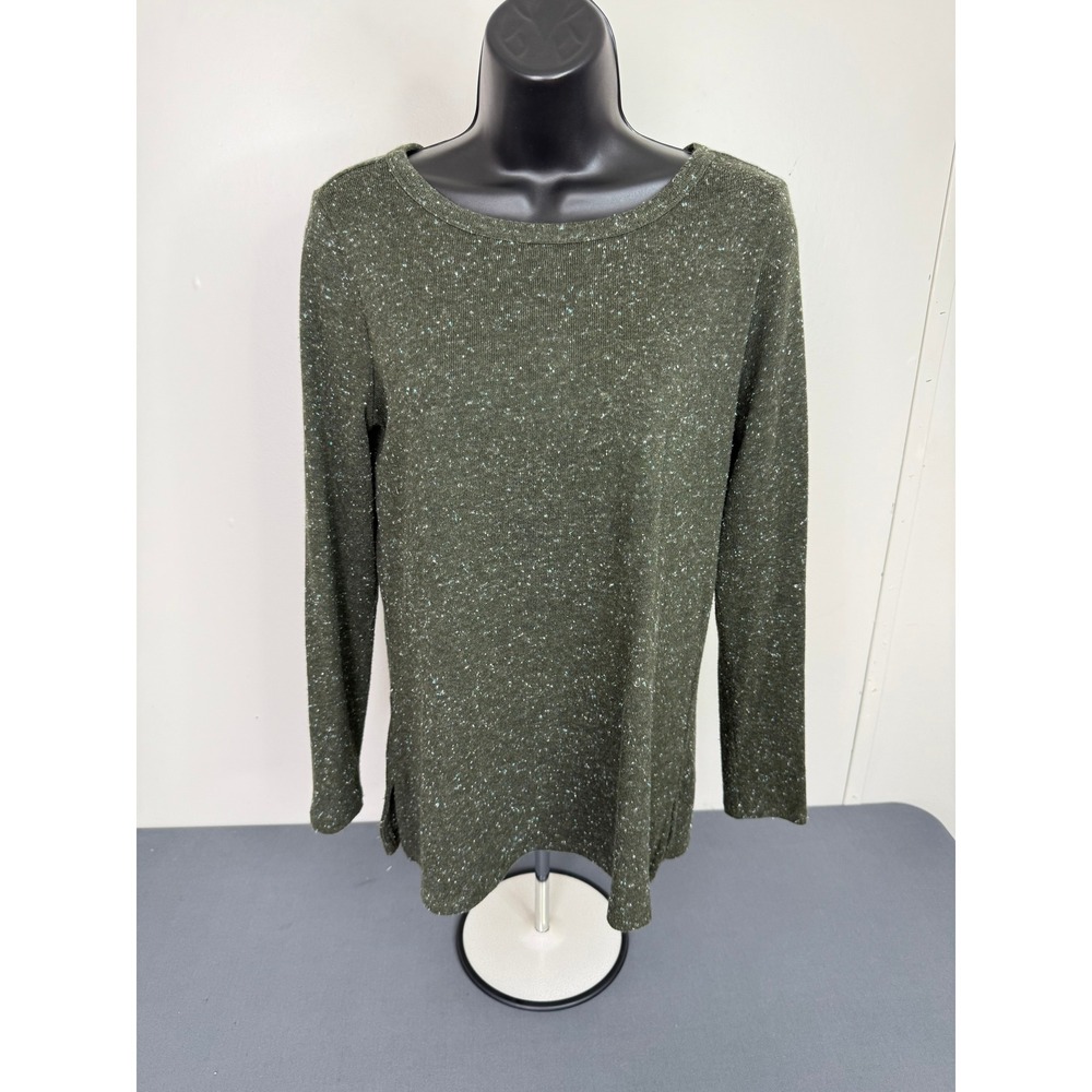 LOFT Sweater Womens SP Green Flecked Nep Cutout Back Long Sleeve Knit Top